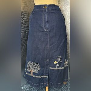 Vilshenko Embroidered A-Line Denim Skirt Floral Fauna Fairy Size 12 $745 Retail